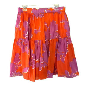 Old Navy Womens Orange Purple Tiered Pleated Cotton Skirt M Colorful Tropical